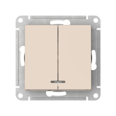 ATN000253S - ATLASDESIGN 2-клавишный ВЫКЛЮЧАТЕЛЬ с подсветкой, сх.5а, 10АХ, мех., быстрозажим. клем., БЕЖЕВЫЙ, Systeme Electric