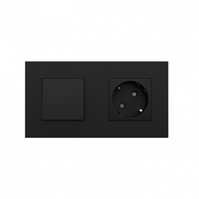 Блок на 2 поста - Выключатель 1-клавишный + Розетка 2к+з, Efapel Quadro 45, цвет  черный матовый