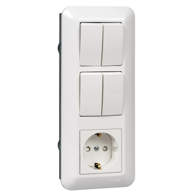 ПРИМА С/У БЛОК: РОЗЕТКА с зазем.+ ВЫКЛ.2-клав.+ ВЫКЛ 2-клав, БЕЛЫЙ,розн.уп.Рос