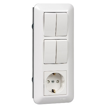 ПРИМА С/У БЛОК: РОЗЕТКА с зазем.+ ВЫКЛ.2-клав.+ ВЫКЛ 2-клав, БЕЛЫЙ,розн.уп.Рос