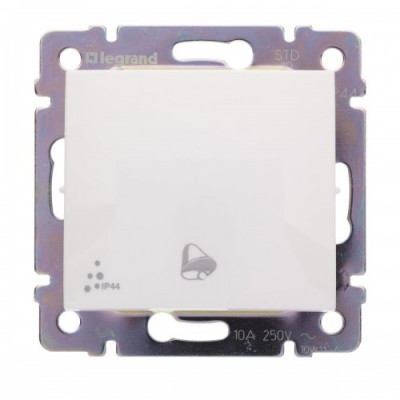 Legrand Выключатель кнопочный одноклавишный с символом звонка IP44 - Legrand Valena - 10А 250В схема 1P безвинтовые зажимы - белый, 770099