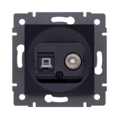 Розетка двойная TV (мама) + RJ45 Cat.6, черный Kollinger REA-021BK для Aspekt, Eleganz, Reflex