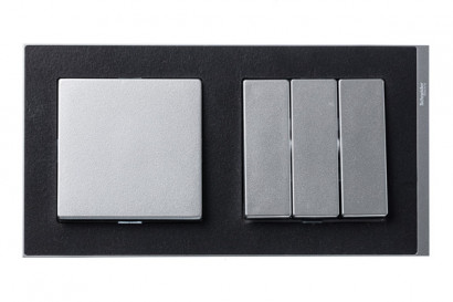 Блок: Выключатель 1-клавишный + Выключатель 3-клавишный, вставка - алюминий, рамка - сланец/алюминий, серия M-Pure