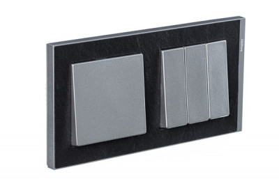 Блок: Выключатель 1-клавишный + Выключатель 3-клавишный, вставка - алюминий, рамка - сланец/алюминий, серия M-Pure