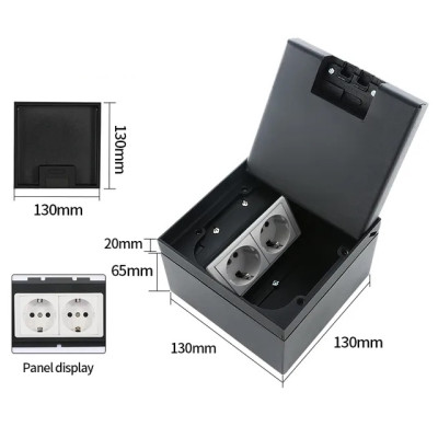 Люк напольный на 2 модуля, металлический, h=85мм, крышка с углублением (П-образн.) 17 мм, TIMIUX, черный, EU2H85UP BL