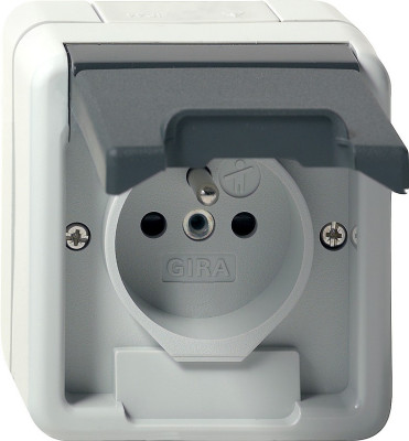 Розетка с заземляющим штифтом и с затвором (shutter) и символом