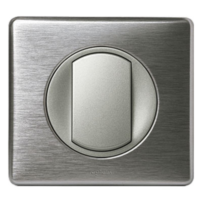Legrand Выключатель 1-клавишный, вставка - титан,  металлик - Алюминий, серия Celiane