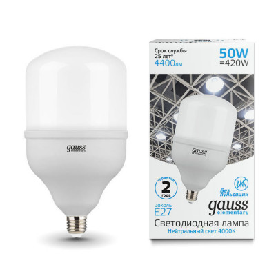 Лампа Gauss Elementary T140 50W 4400lm 4000K E27 LED 1/8, 63225