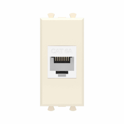 DKC Компьютерная розетка RJ-45 без шторки модульная, кат.6А, "Avanti", "Ванильная дымка", 1 модуль