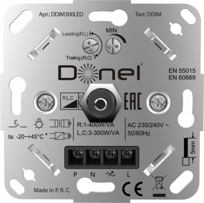 Donel Светорегулятор поворотный, LED,300 Вт., с доп. входом, серия DDIM,DDIM300LED