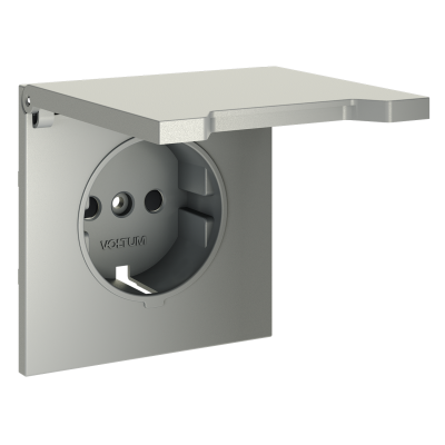 Накладка для розетки с заземлением, защитными шторками и крышкой, S70 (сталь), VLS000805
