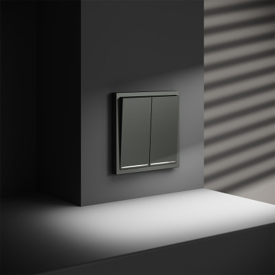 Проходной переключатель встраиваемый VOLTUM S70 двухклавишный с подсветкой 10А, (титан), VLS020406