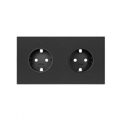 Simon 10020202-238 Кит 2 поста, фронт. Накладка на 2 розетки Schuko цвета черный матовый S100