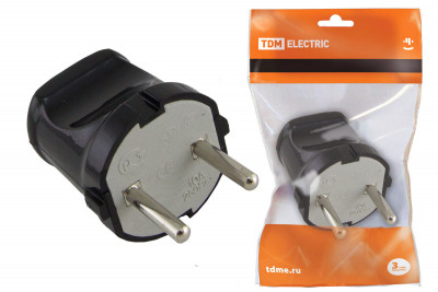 Вилка б/з черная 6А 250В TDM Electric, SQ1806-0002