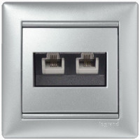 Компьютерная розетка на 2 выхода, цвет алюминий, серия Valena