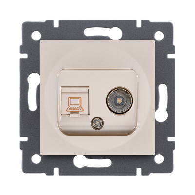 Розетка двойная TV (мама) + RJ45 Cat.6, золотой Kollinger REA-021GD для Aspekt, Eleganz, Reflex