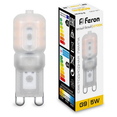 Лампа светодиодная, (5W) 230V G9 2700K JCD9, LB-430, Feron 25636