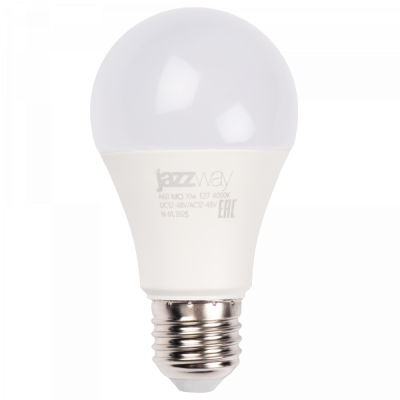 Jazzway Лампа светодиодная (LED) «груша» Спец. PLED-A60 MO 10w DC12-48V/AC24-42 E27 4000K 800Lm, 5019782