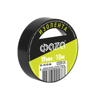 Изолента ПВХ ФАZА 19мм * 10м черная, 5025783