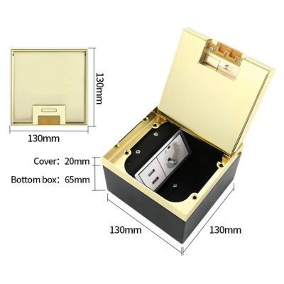 Люк напольный на 2 модуля, металлический, h=85мм, крышка с углублением (П-образн.) 17 мм, TIMIUX, золото, EU2H85UP GD