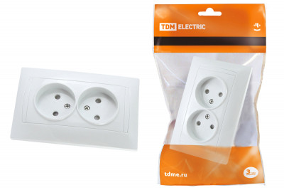 Розетка двойная 2П 10А 250В с защ. шт. белая "Лама" TDM Electric, SQ1815-0012