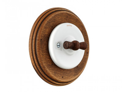 Fontini Выключатель 1-клавишный, белый фарфор, ручка и рамка - старое дерево,  Fontini, серия Garby Colonial