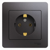 РОЗЕТКА с заземлением,16А, 250В, в сборе,ГРАФИТ