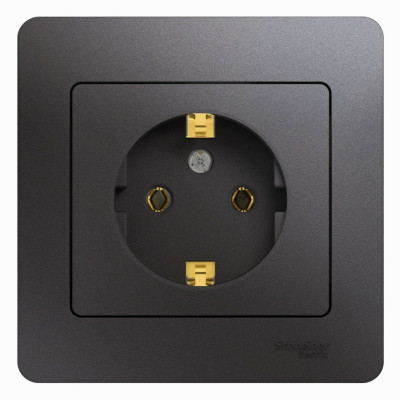 РОЗЕТКА с заземлением,16А, 250В, в сборе,ГРАФИТ