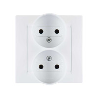 Simon Simon15 Розетка 2-ная 2х(2К) 16А 250В~, винт. зажим, белая, 1590457-030