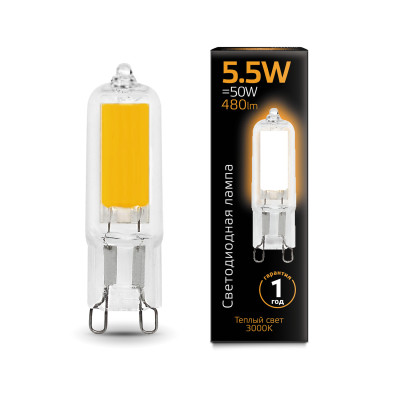 Лампа Gauss G9 AC220-240V 5.5W 480lm 3000K стекло LED 1/10/200, 107809105