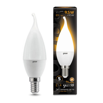 Лампа Gauss Свеча на ветру 9.5W 890lm 3000K E14 LED 1/10/50, 104101110