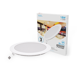 Gauss Светильник Slim круг 18W 1560lm 6500K 180-265V IP20 монтаж ?210 225*22 LED, 939111318