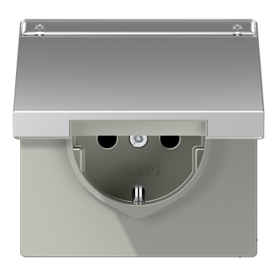 Штепсельная розетка SCHUKO 16A 250V~ с полем для надписи и откидной крышкой; алюминий, AL1520NAKL