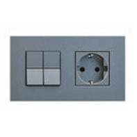 ABB Блок: Выключатель 2-клавишный с розеткой 2к+з, цвет - алюминий, серия Zenit