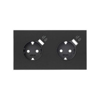 Simon 10020211-238 Кит 2 поста, фронт. Накладка на 2 розетки Schuko с з/у USB SC цвета черный матовый S100