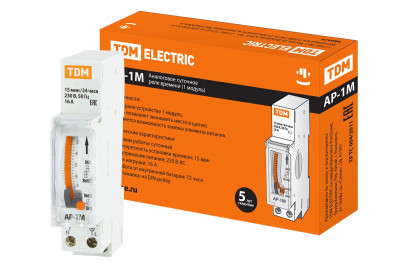 Аналоговое суточное реле АР-1М-15мин/24ч-16А-DIN (1 модуль) TDM Electric, SQ1503-0021