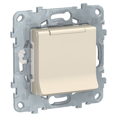 Unica New Розетка 2К+З со шторками, с крышкой, 16 А, 250 В, IP40, беж.