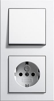 Gira Блок: Выключатель 1-клавишный с розеткой 2к+з, матовый белый, серия E2