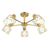 Evoluce SLE110402-05 Светильник потолочный Золотистый, Светлое дерево/Золотистый E27 5*40W