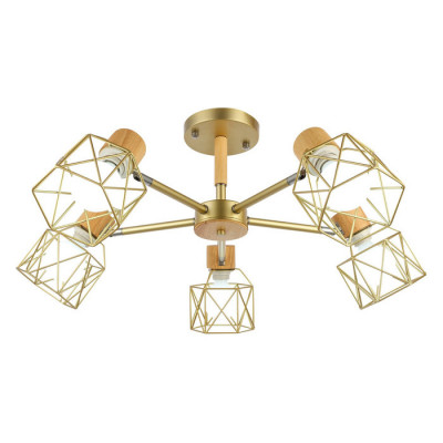 Evoluce SLE110402-05 Светильник потолочный Золотистый, Светлое дерево/Золотистый E27 5*40W