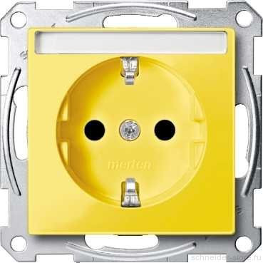 SM Розетка cо шторк., полем для надписи 2К+З 16А 250В~, жёлтая