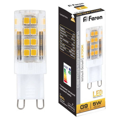 Лампа светодиодная, (5W) 230V G9 2700K JCD9, LB-432, Feron 25769