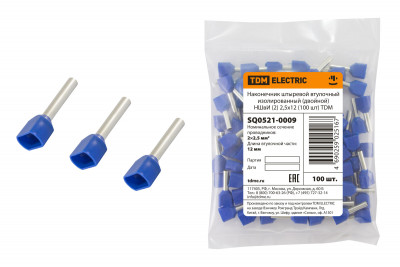 Наконечник штыревой втулочный изолированный (двойной) НШвИ (2) 2,5х12 (100 шт) TDM Electric, SQ0521-0009