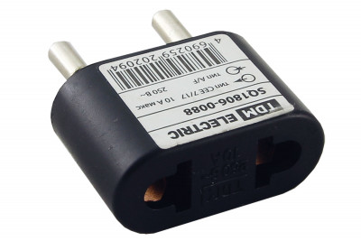 Переходник (тип CEE 7/17 - тип А/F) плоский 10А макс. 250В черный TDM Electric, SQ1806-0088