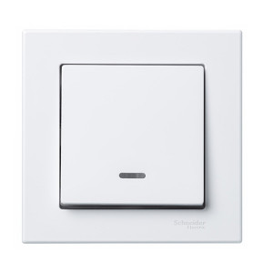 Выключатель 1-клавишный, с подсветкой, Цвет - полярно-белый,  серия M-Plan