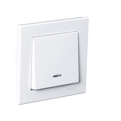 Выключатель 1-клавишный, с подсветкой, Цвет - полярно-белый,  серия M-Plan
