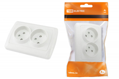 Розетка двойная 2П 10А 250В с защ. шт. белая "Онега" TDM Electric, SQ1805-0012