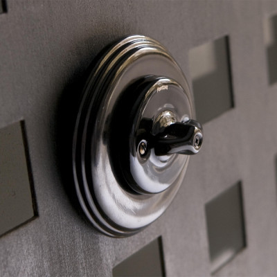 Fontini Выключатель 1-клавишный, черный фарфор,  Fontini, серия Garby Colonial