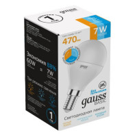 Лампа Gauss Basic Шар 7W 470lm 3000K-4000K-6500K Е14 изм.цвет.темп. LED 1/10/100, 1053147