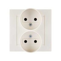 Simon Simon15 Розетка 2-ная 2х(2К) 16А 250В~, винт. зажим, сл. кость, 1590457-031